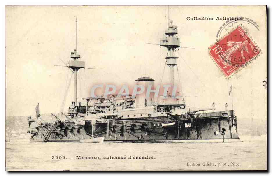 Marceau, cuirassé d'escadre — Collection Artistique — Edition Giletta, phot., Nice, n° 3202