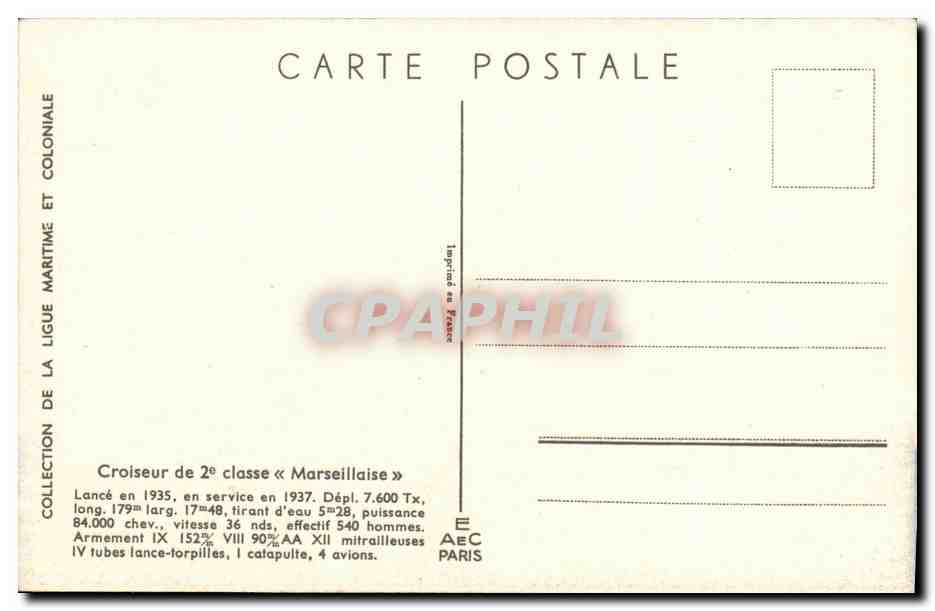 CPA Bateau Haffner Marseillaise — Verso