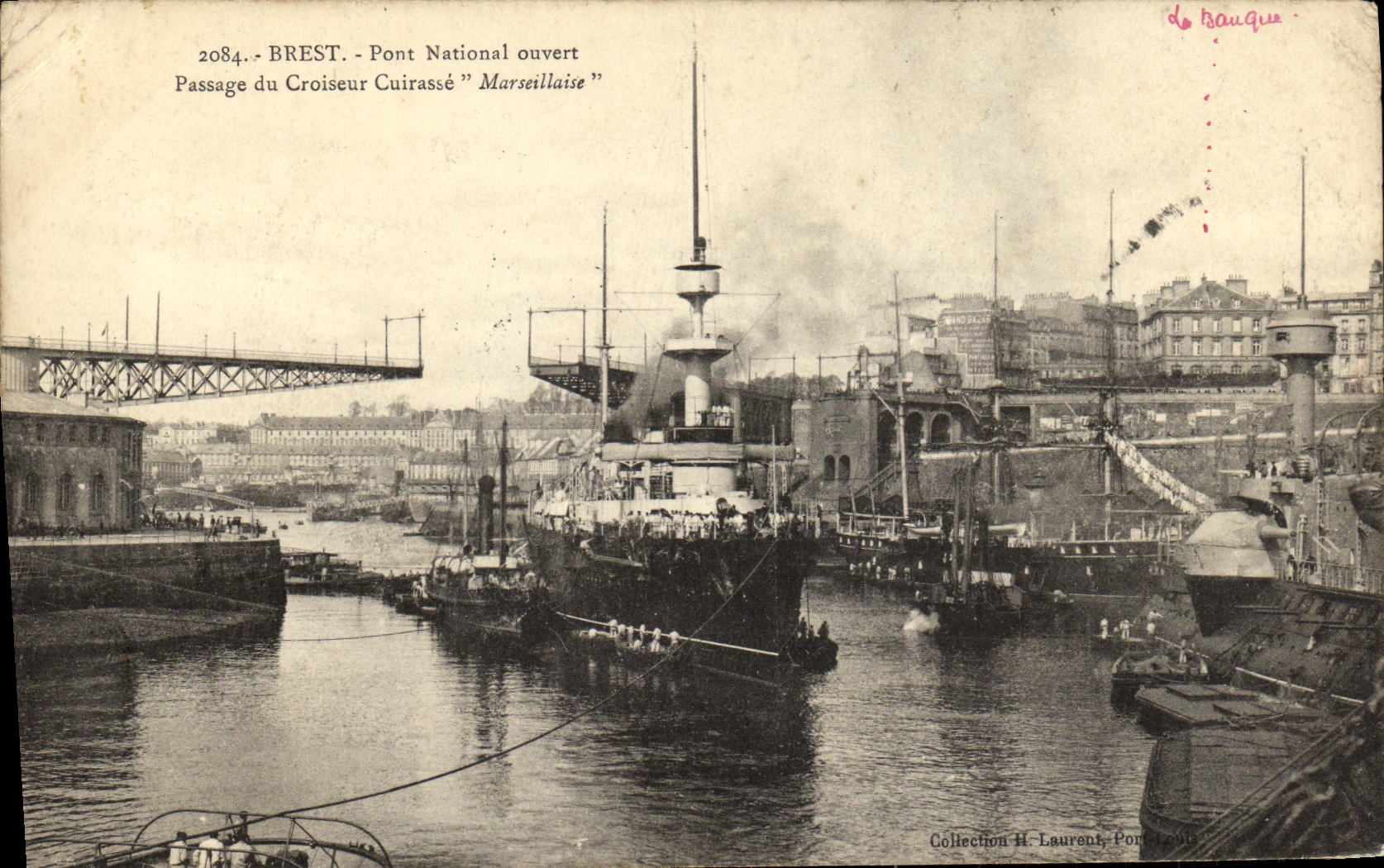 CPA Bateau Brest Pont national ouvert Passage du croiseur cuirasse Marseillaise