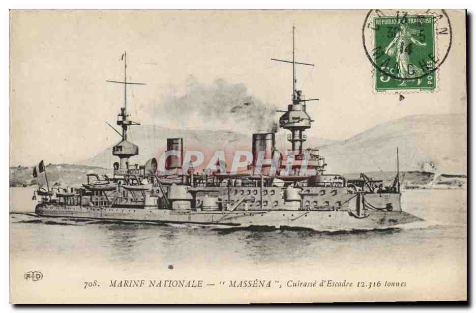 Cuirassé d'Escadre "Masséna" — Marine Nationale — 708 — éditeur R.D.