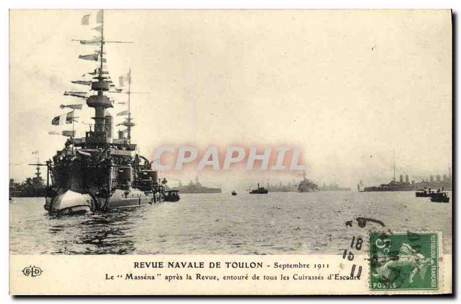 Le "Masséna" après la Revue — Revue Navale de Toulon — Septembre 1911 — Éditeur ELD