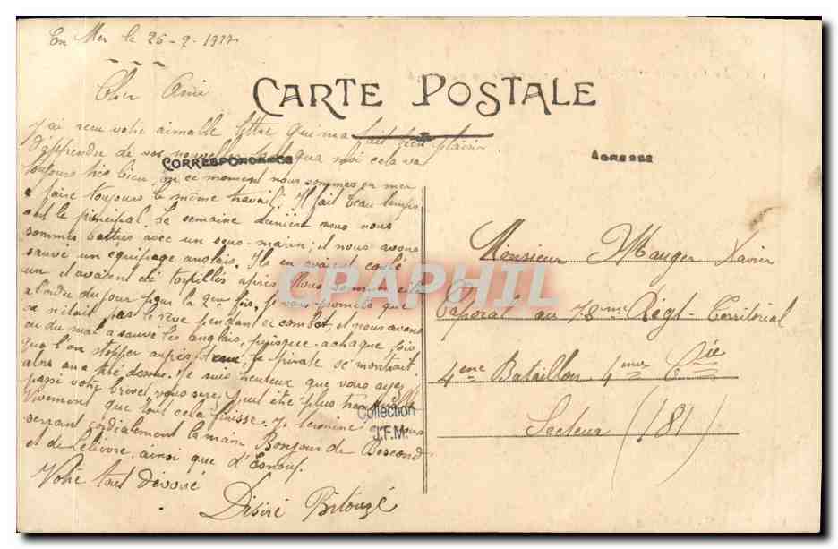 CPA Bateau Croiseur de 1ere classe Mirabeau — Verso