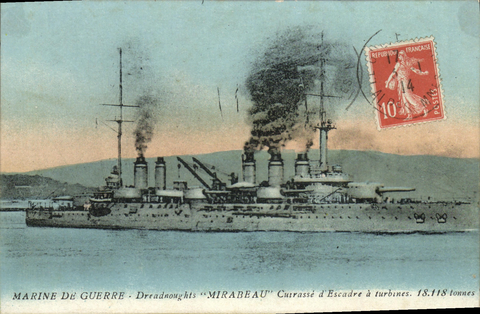 CPA Bateau Dreadnoughts Mirabeau Cuirasse d escadre a turbines 