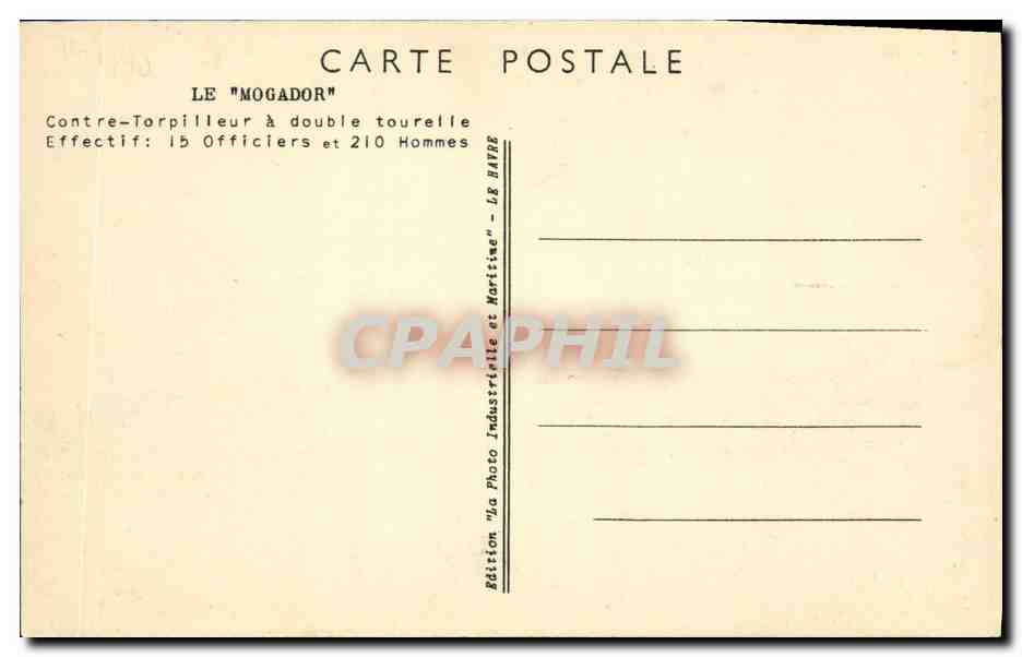 CPA Bateau Le Mogador Contre torpilleur a double tourelle  — Verso