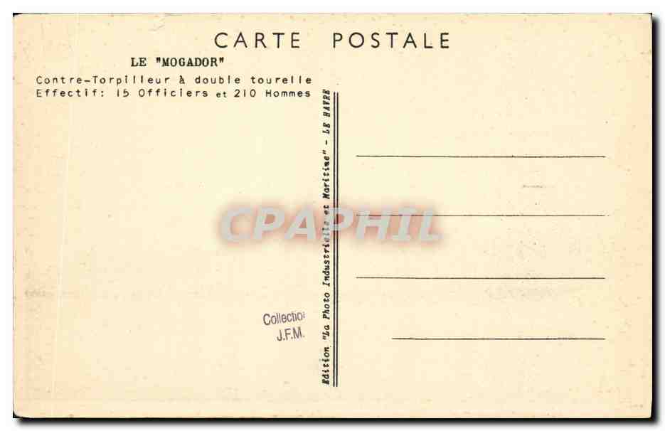 CPA Bateau Le Mogador Contre torpilleur a double tourelle — Verso