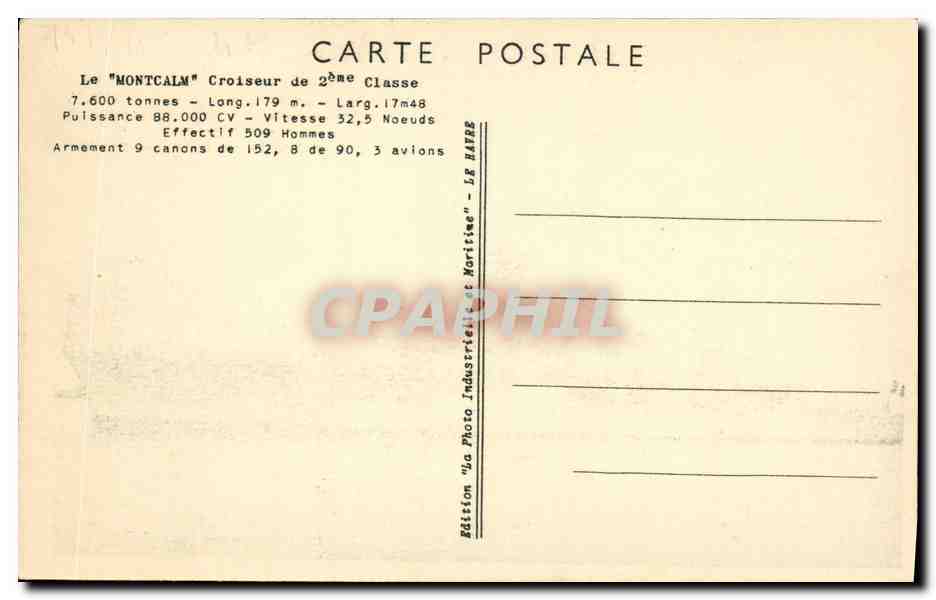 CPA Bateau Montcalm Croiseur de 2eme classe — Verso