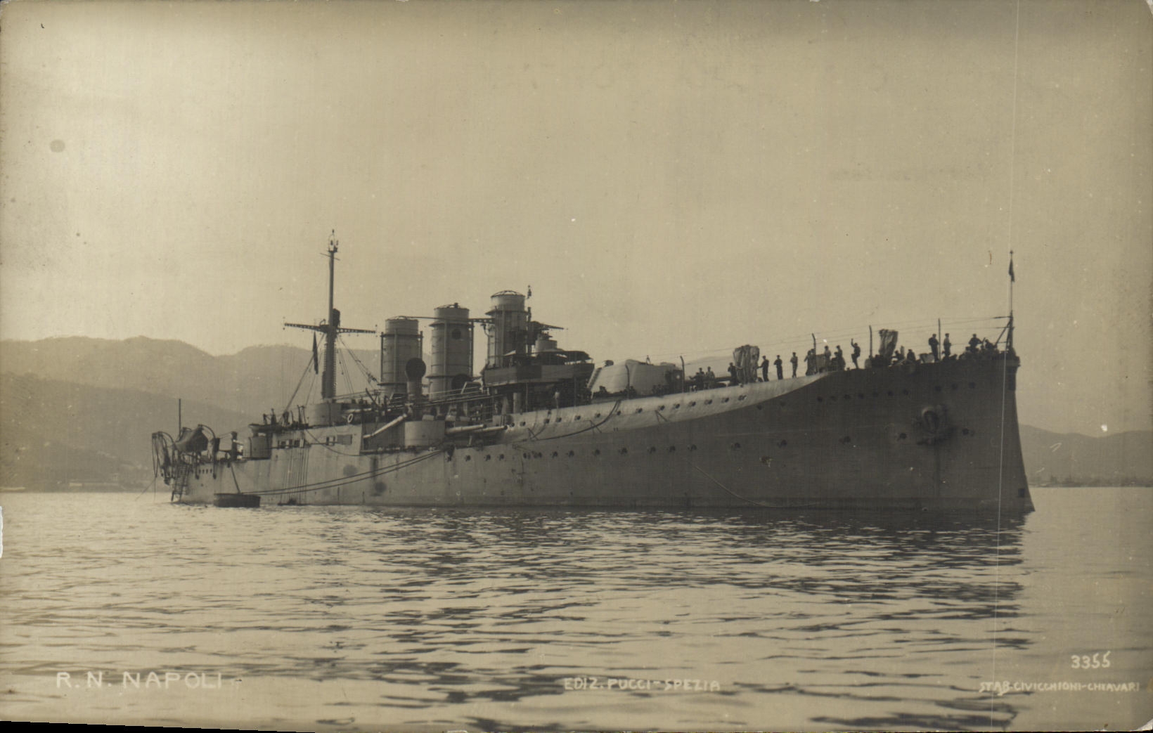 R.N. Napoli — navire de guerre italien — Édition Pucci-Spezia, n° 3355