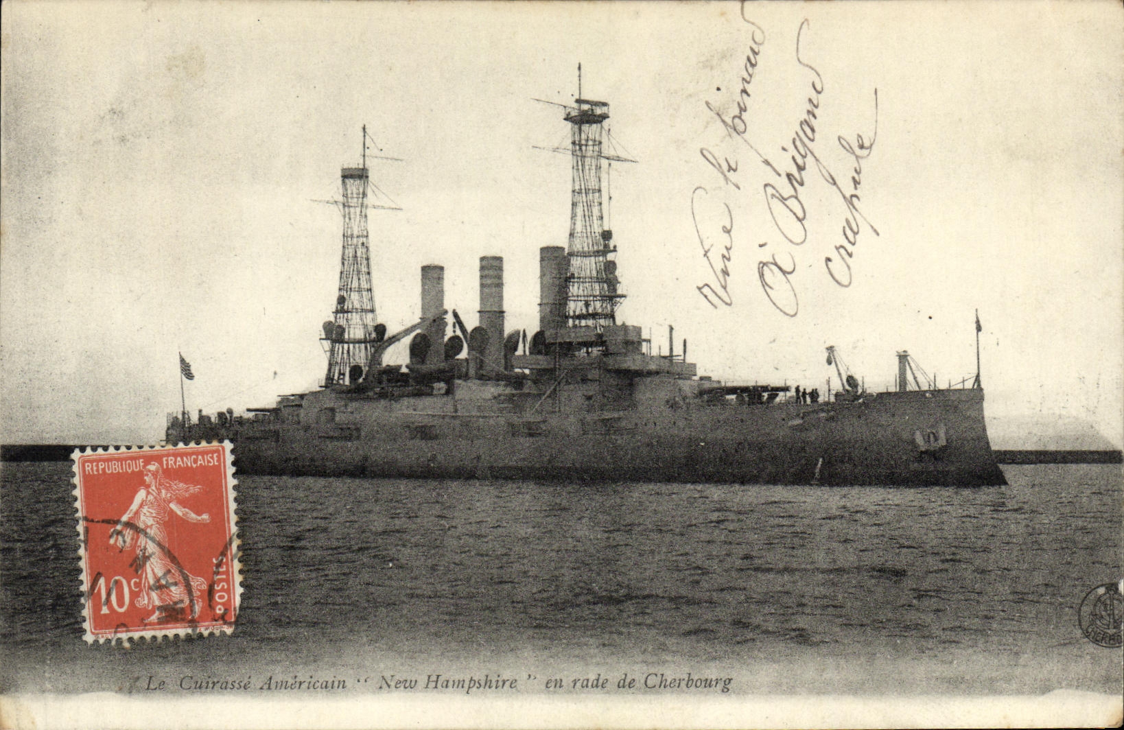 Le Cuirassé Américain "New Hampshire" en rade de Cherbourg — éditeur non visible, n° de série non lisible