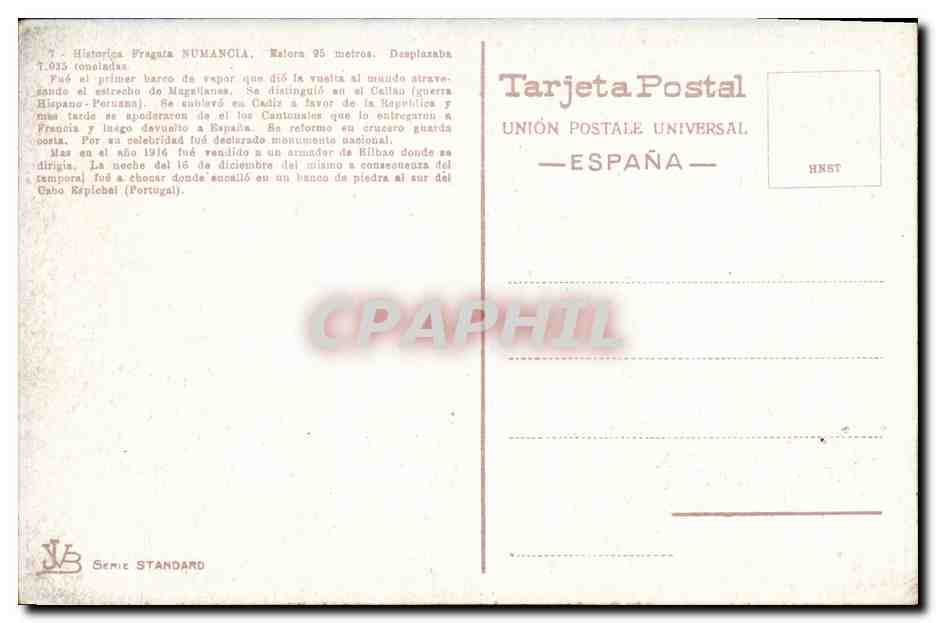 CPA Bateau Marina de Guerre Espanola Historia Fragata Numancia  — Verso