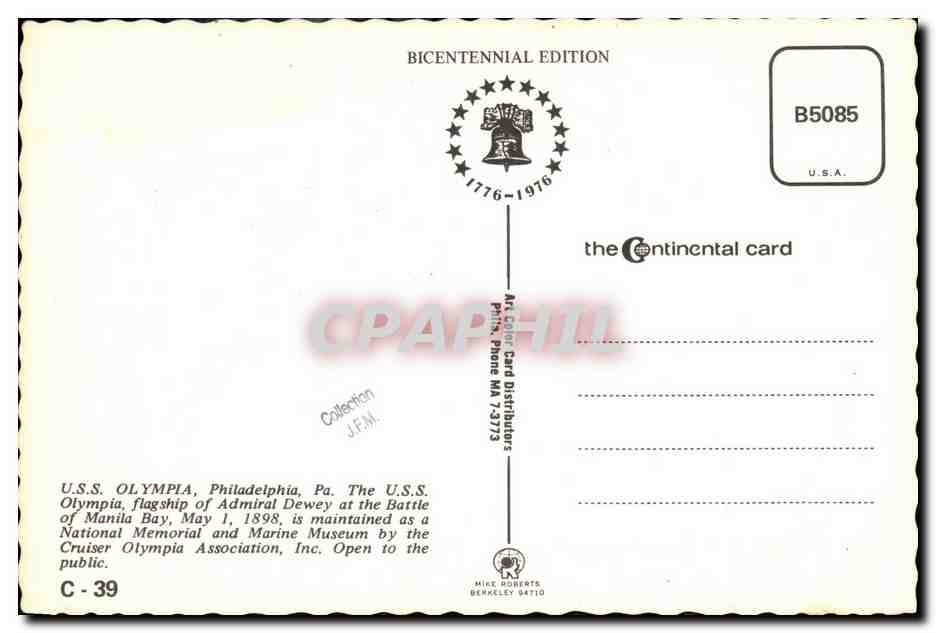 CPM Bateau USS Olympia Philadelphia Pa — Verso