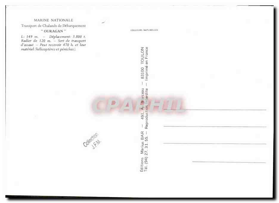 CPM Bateau Transport de chalands de debarquement Ouragan — Verso