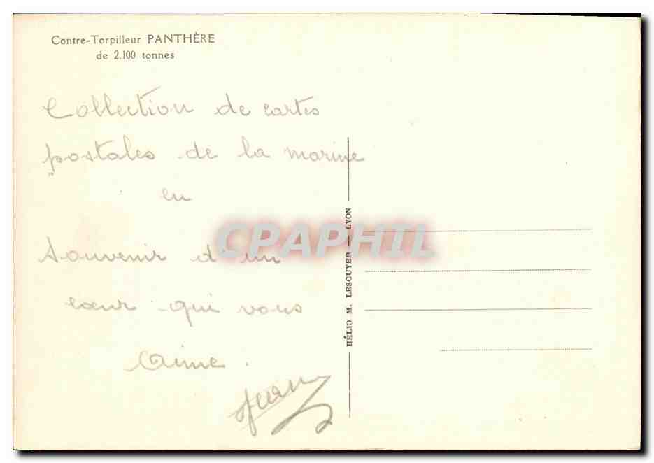 CPA Bateau Contre torpilleur panthere — Verso