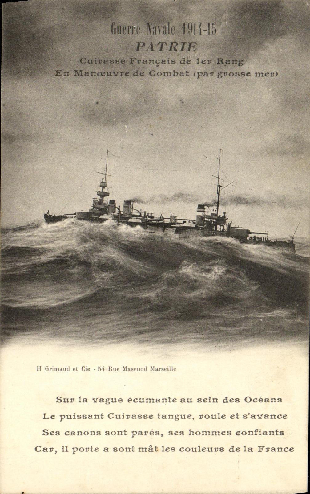 CPA Bateau Guerre Patrie Cuirasse Francais de 1er rang en manoeuvre de combat par grosse mer