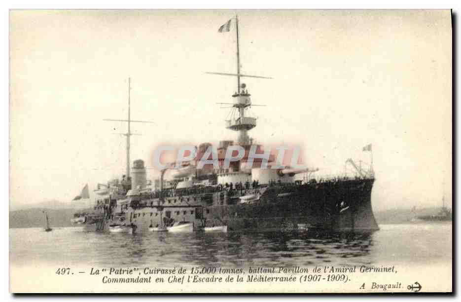 CPA Bateau Guerre La PAtrie battant pavillon de l amiral Germinet commandant en chef de l escadre