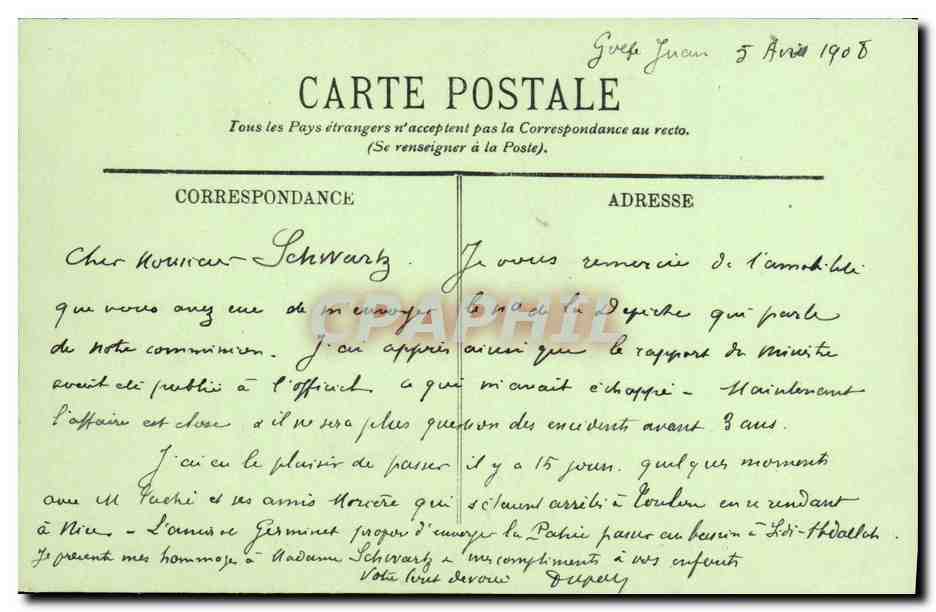 CPA Bateau Guerre La PAtrie battant pavillon de l amiral Germinet commandant en chef de l escadre — Verso