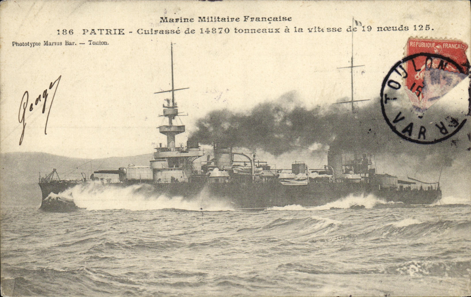 Croiseur de la Marine Militaire Française — Pâtrie — Phototypie Marius Bar — Toulon