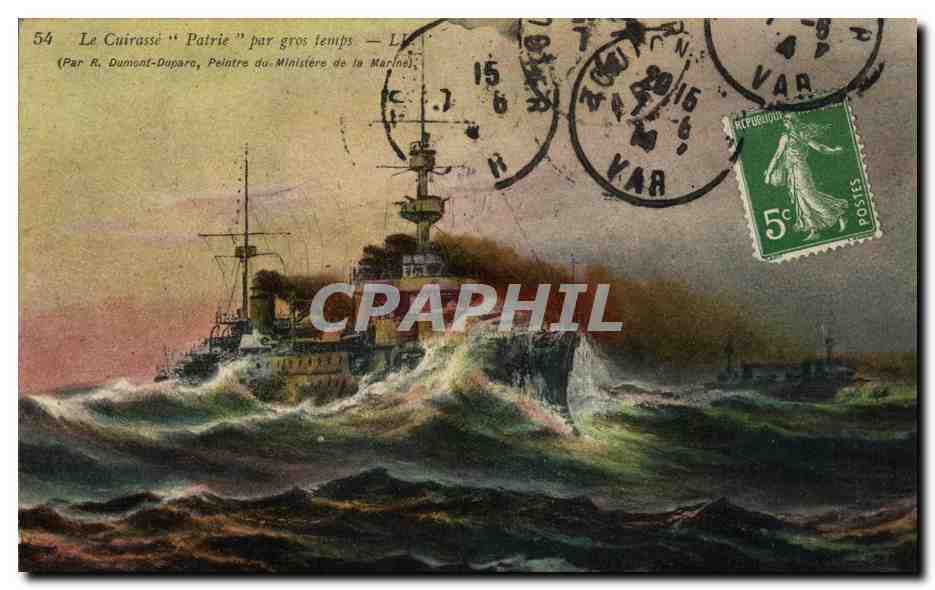 Le Cuirassé "Patrie" par gros temps — (Par R. Dumont-Dapare, Peintre du Ministère de la Marine) — n°54