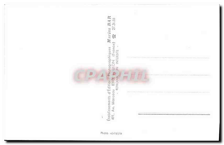 Pervenche — Dragueur M632 — Marius Bar, Toulon — Verso