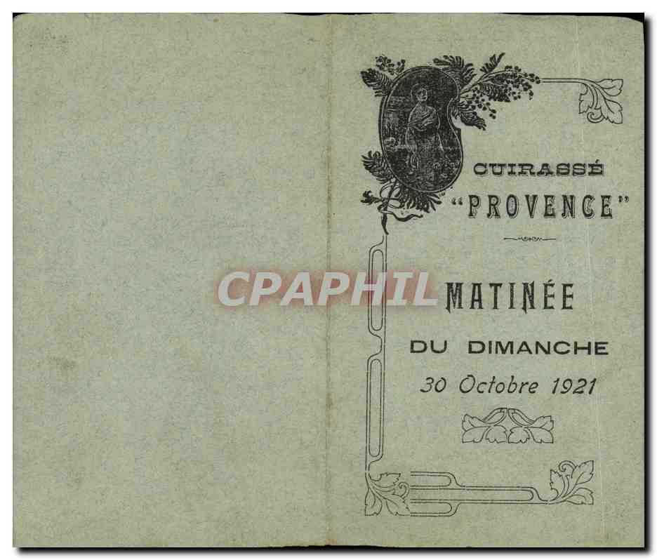 Programme bateau Provence Bal Cuirasse 30 octobre 1921