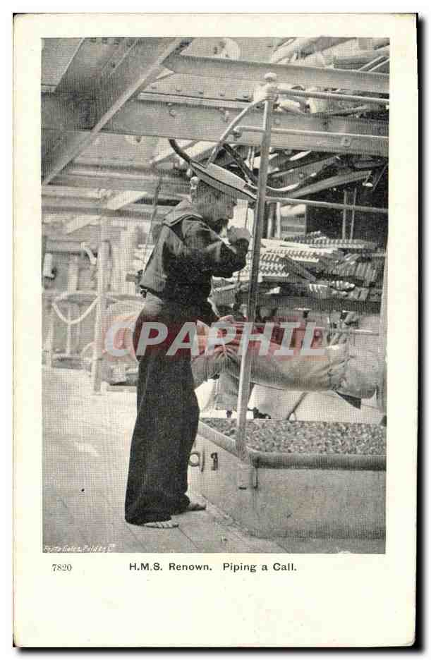 CPA Bateau Guerre HMS Renown Piping a call Marin 