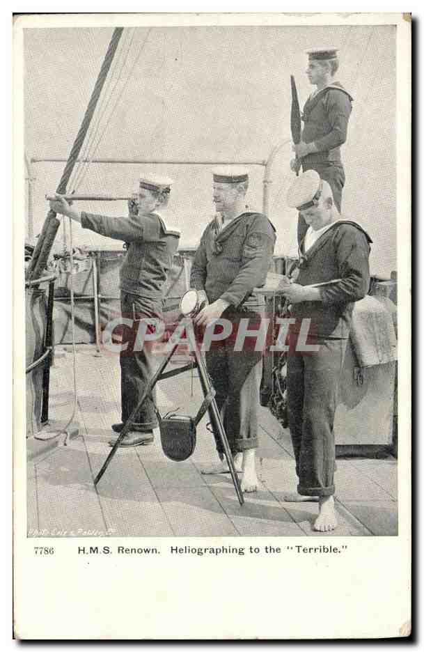 CPA Bateau Guerre HMs Renown Heliographing to the Terrible 