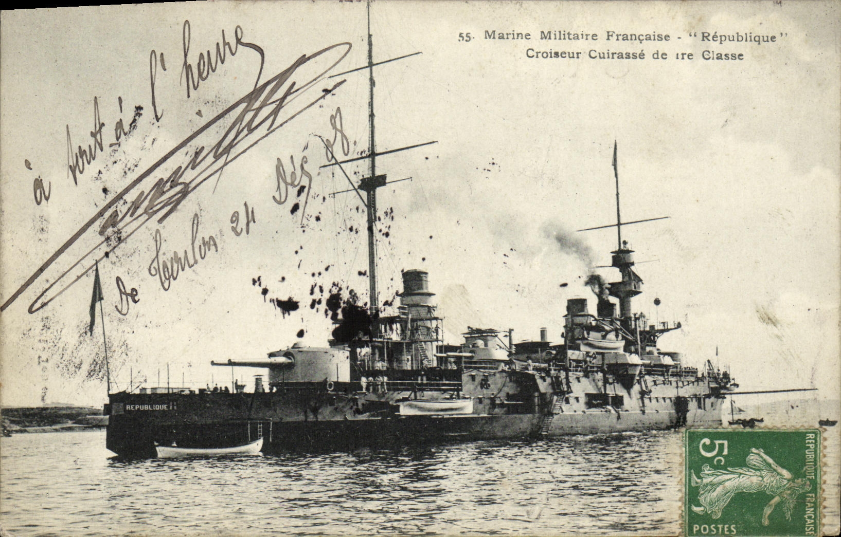 CPA Bateau Guerre Republique Croiseur Cuirasse de 1ere classe