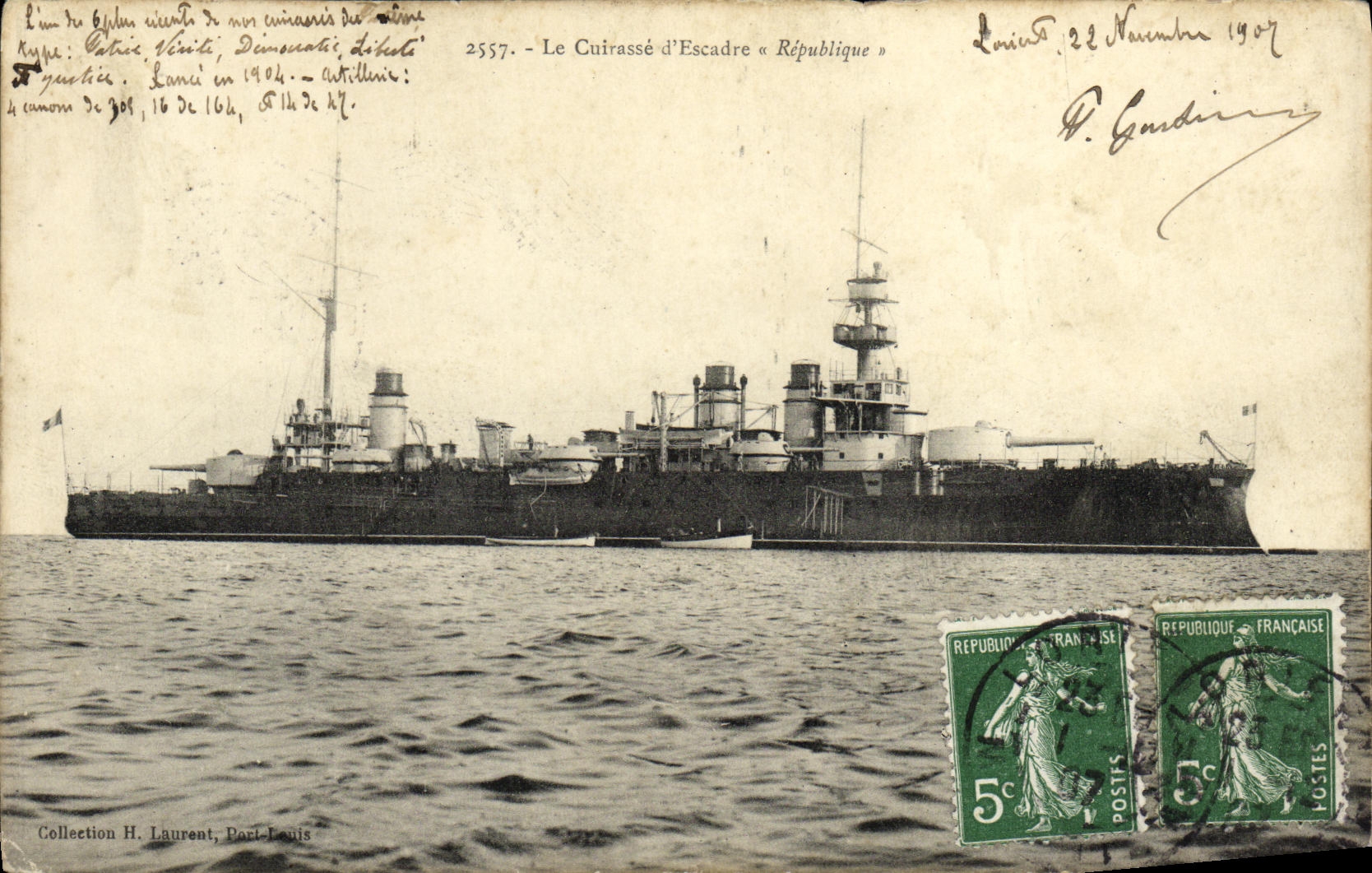 Le Cuirassé d'Escadre « République » — Collection H. Laurent, Port-Louis — n° 2557