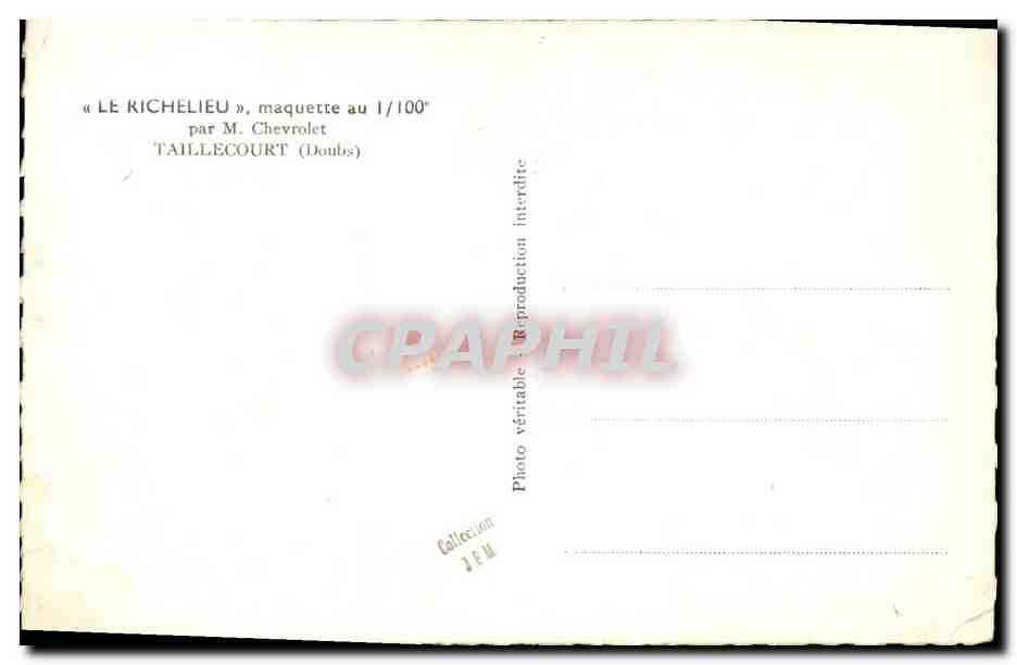 CPSM Bateau Guerre Richelieur Maquette au 1 100 chevrolet Taillecourt Doubs — Verso