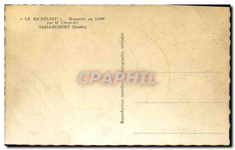 CPA Bateau Guerre Richelieu Maquette 1 100 Chevrolet Taillecourt Doubs — Back