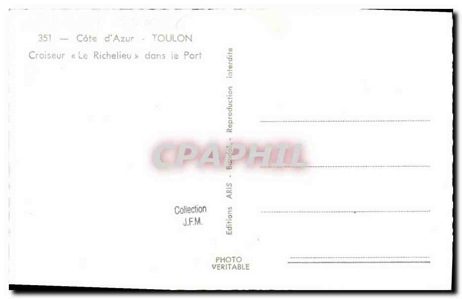 CPSM Bateau Guerre Toulon Croiseur Le Richelieu dans le port — Verso