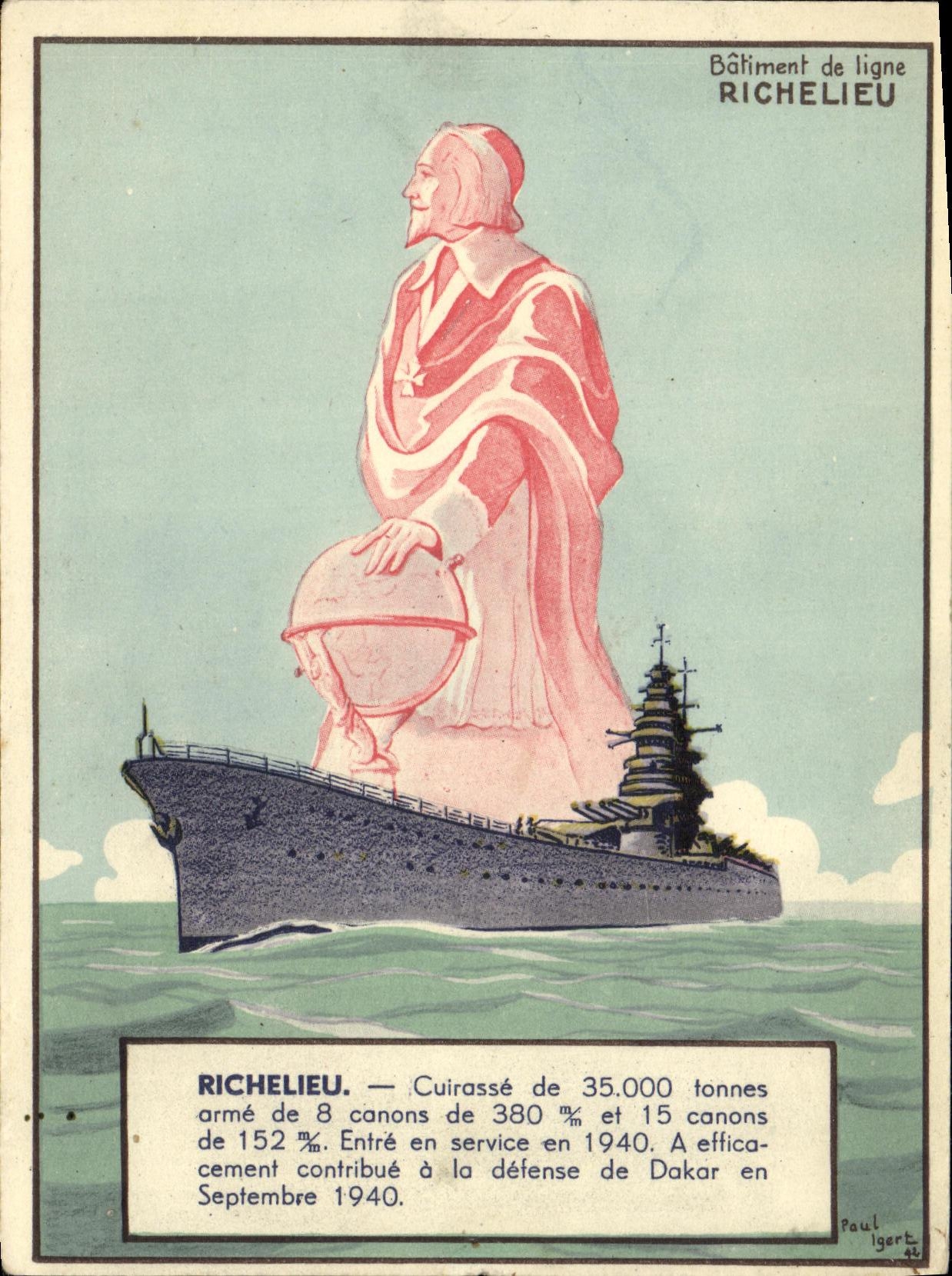 Bâtiment de ligne RICHELIEU — illustration avec statue de Richelieu — Paul Igert, 42