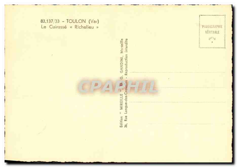 CPM Bateau Guerre Le Richelieu Le cuirasse — Verso