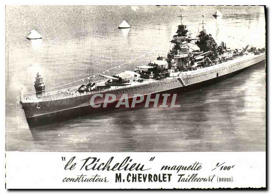 CPA Bateau Guerre Richelieu Maquette Chevrolet Taillecourt Doubs