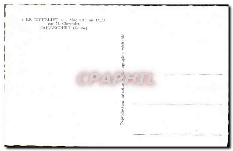 CPA Bateau Guerre Richelieu Maquette Chevrolet Taillecourt Doubs — Verso