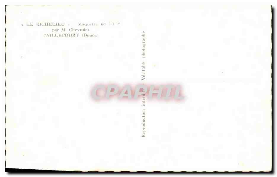 CPA Bateau Guerre Richelieu Maquette Chevrolet Taillecourt Doubs — Verso
