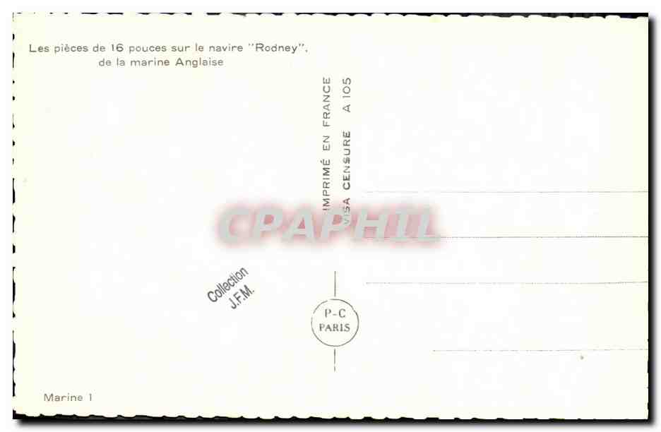 CPSM Bateau Guerre Les pieces de 16 pouces sur le navire Rodney de la marine anglaise — Verso