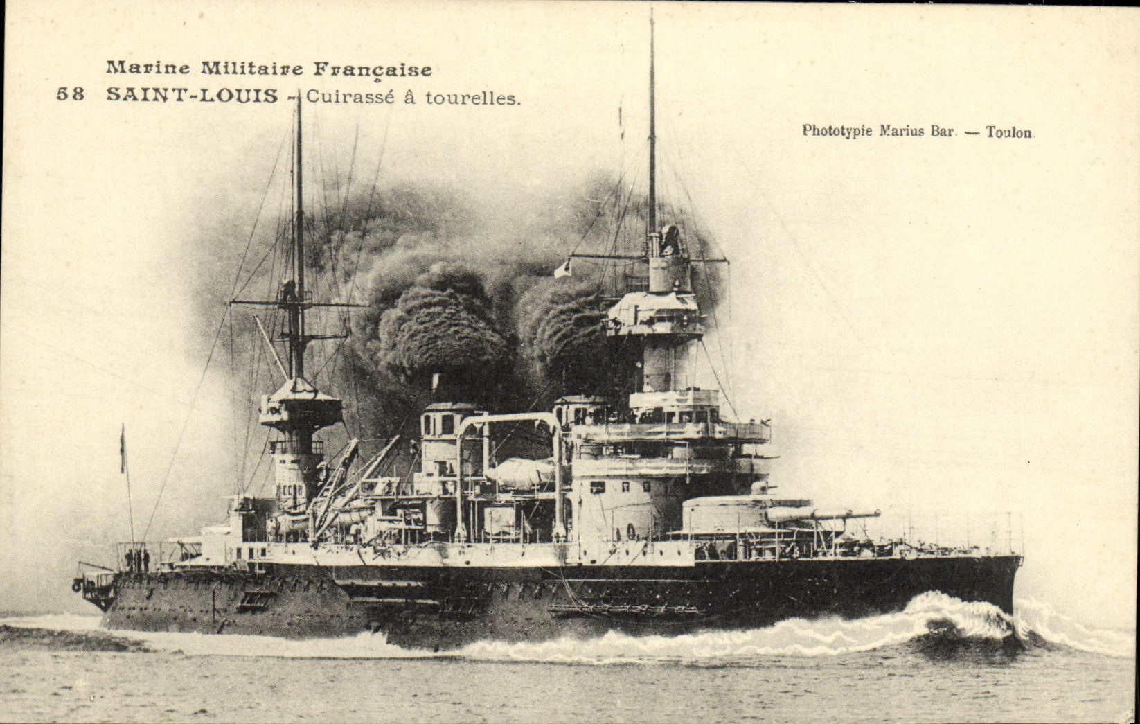 Bateau de guerre français — 58 SAINT-LOUIS — Phototypie Marius Bar — Toulon.