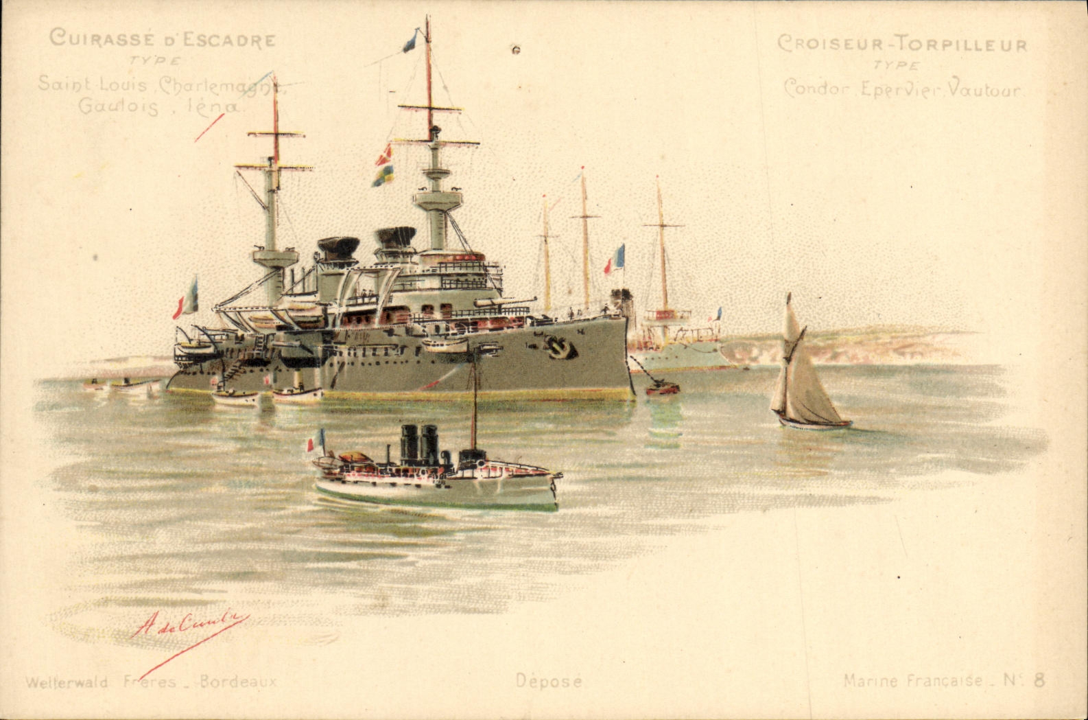 CPA Bateau Guerre Saint Louis Cuirasse d escadre Charlemagne Gaulois iena 