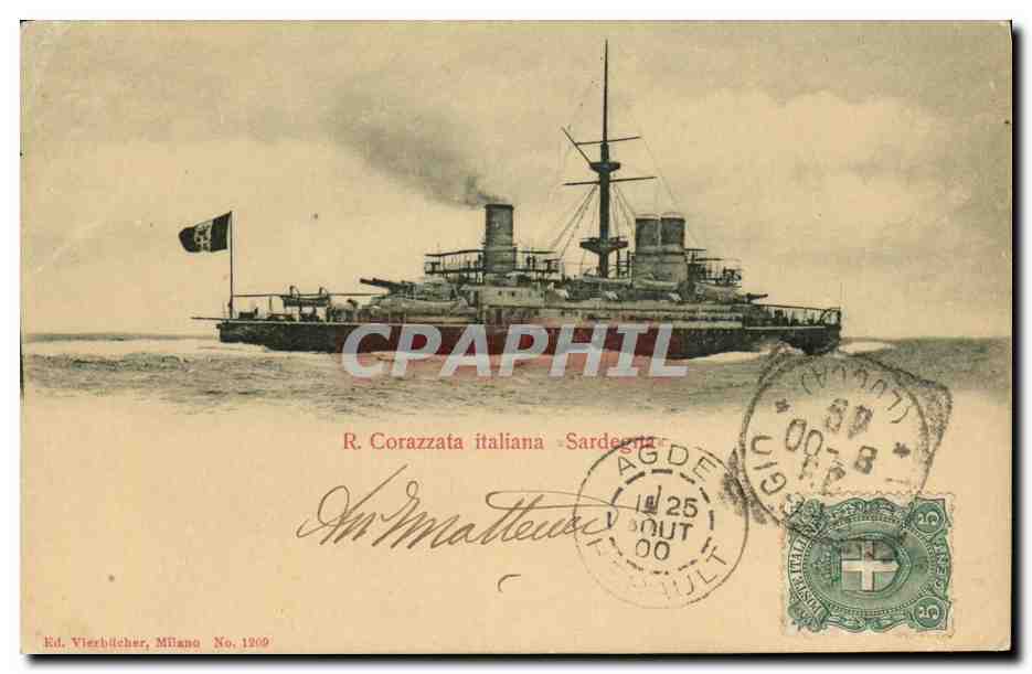 CPA Bateau Guerre R Corazzata italiana Sardegna