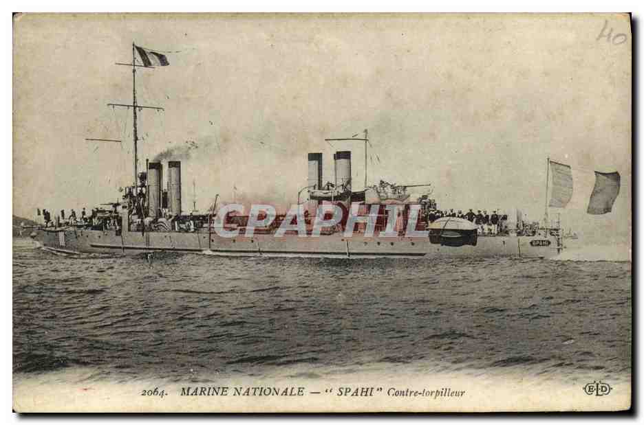 CPA Bateau Guerre Spahi Contre torpilleur 