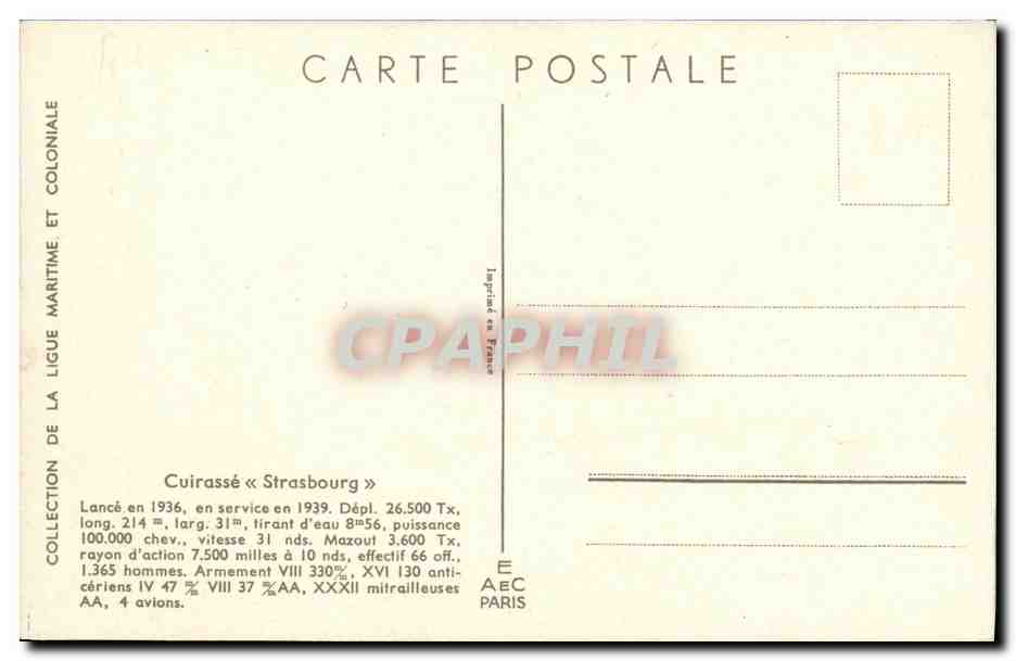 CPA Bateau Guerre Cuirasse Strasbourg Haffner — Verso