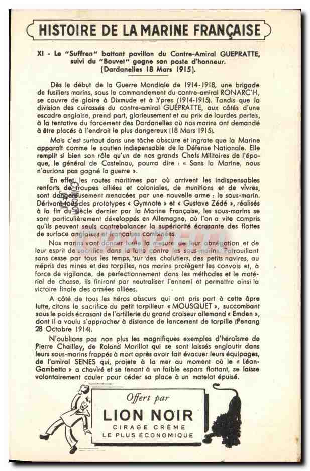 Image Bateau Guerre Suffren Bouvet aux Dardanelles — Verso