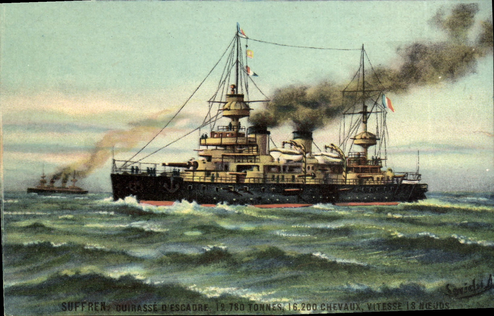 Croiseur de l'escadre Suffren — illustration maritime — K. F. Editeurs, Paris, Série 1050