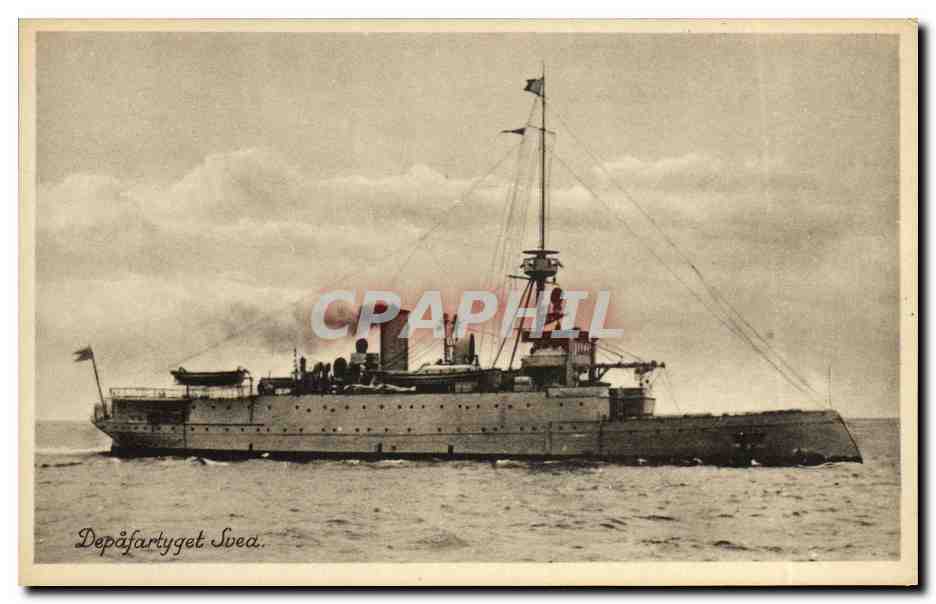CPA Bateau Guerre Depafaurtyget Svea Suede Svenska