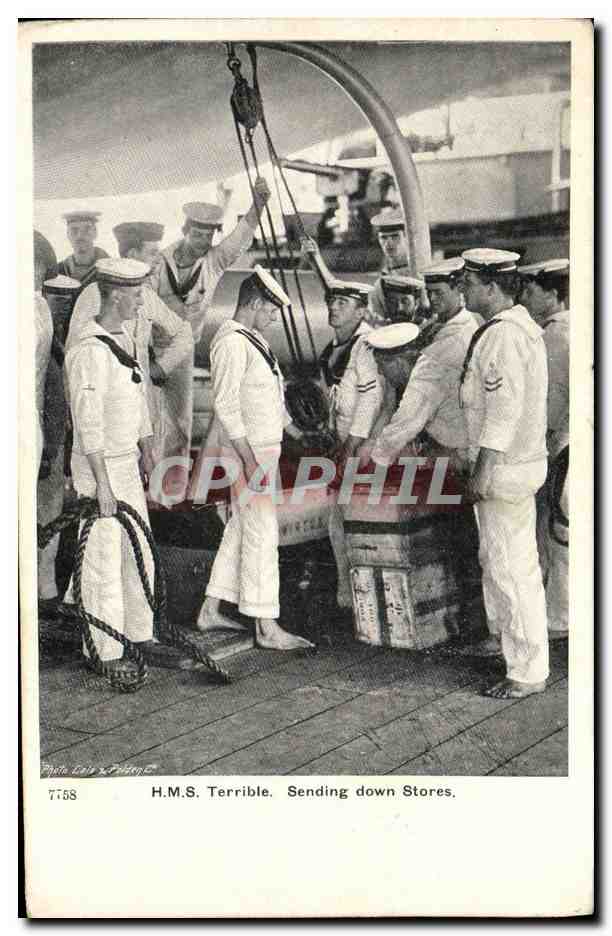CPA Bateau Guerre HMs Terrible Sending down stores