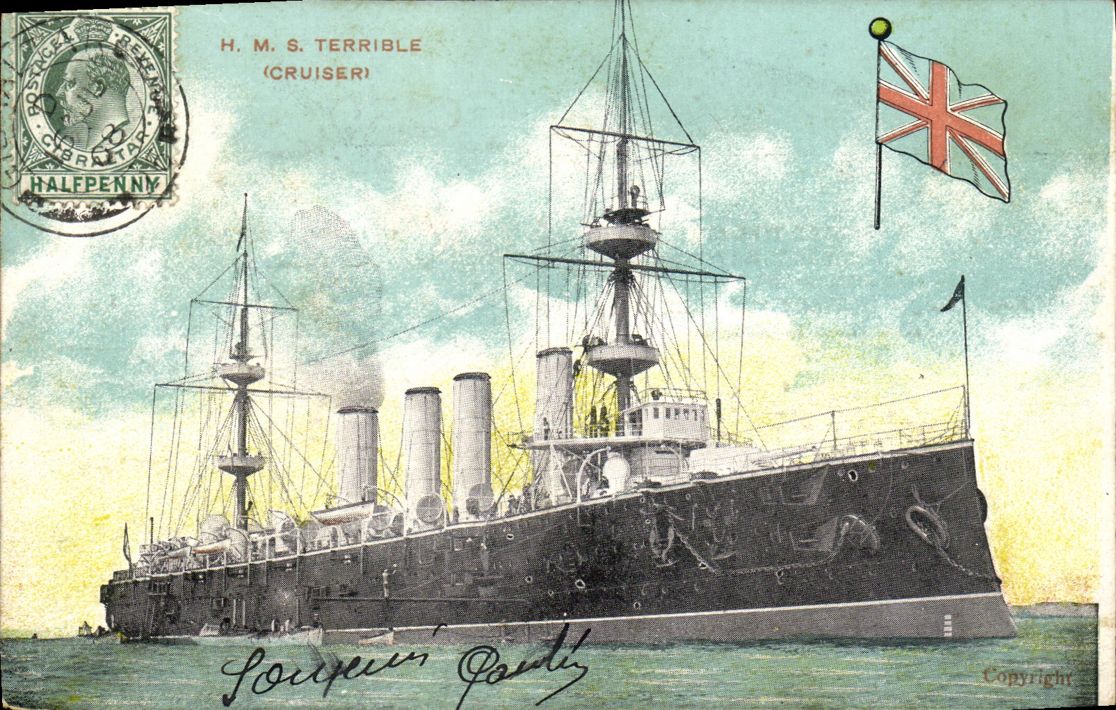 H.M.S. Terrible (Cruiser) — navire britannique — éditeur Halfpenny