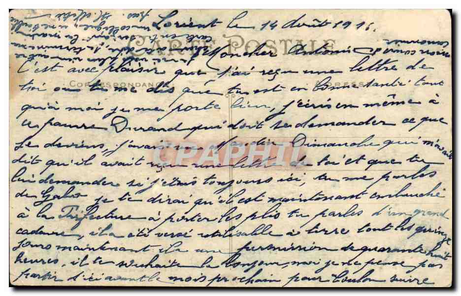 CPA Bateau Guerre Lorient Caserne du 3eme depot et le navire amiral Tibre Ancienne fregate siege du depot de prisonniers — Verso