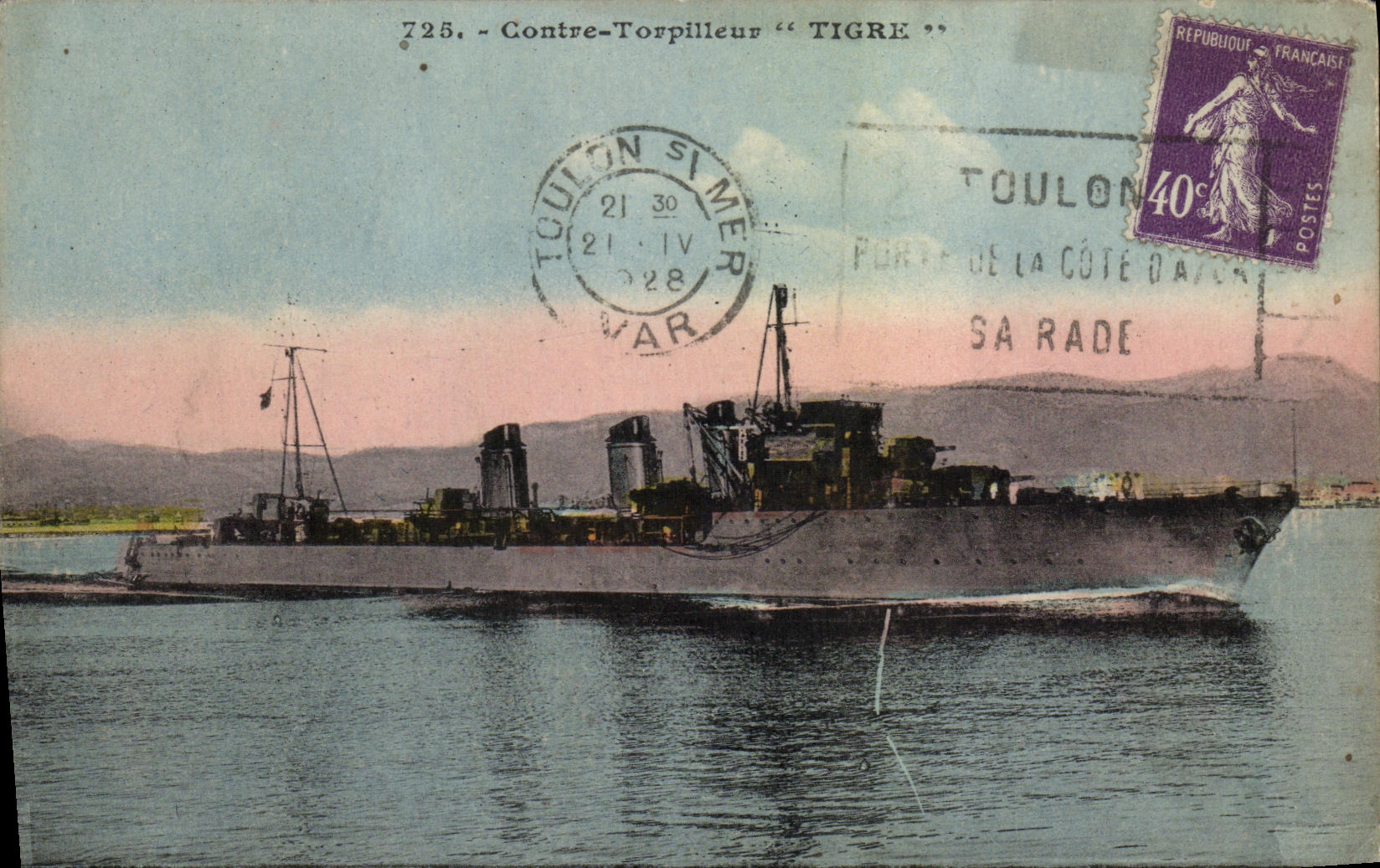 Contre-Torpilleur "TIGRE" — Toulon, Port de la Côte d'Azur — éditeur non identifié, n° 725