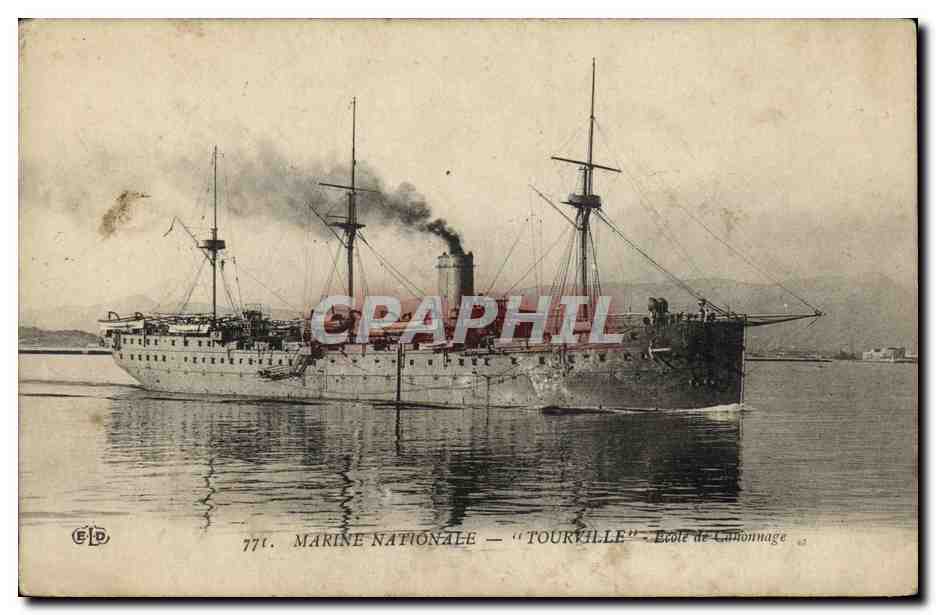 CPA Bateau Guerre Tourville Ecole de canonnage 