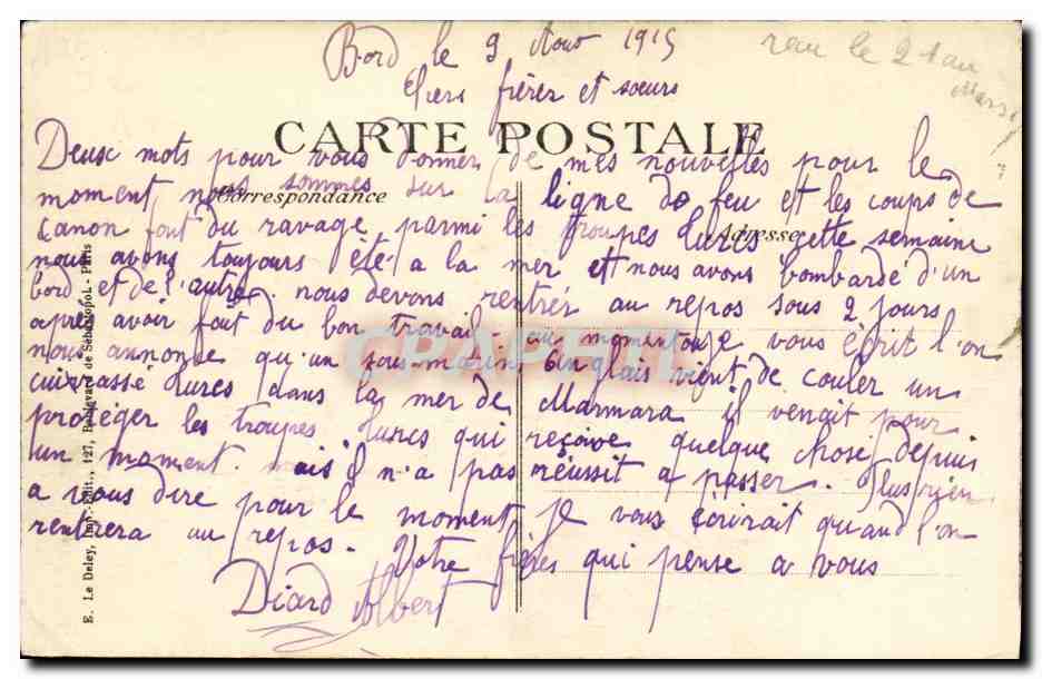 CPA Bateau Guerre Le Triumph anglais coule le 25 mai 1915 — Verso